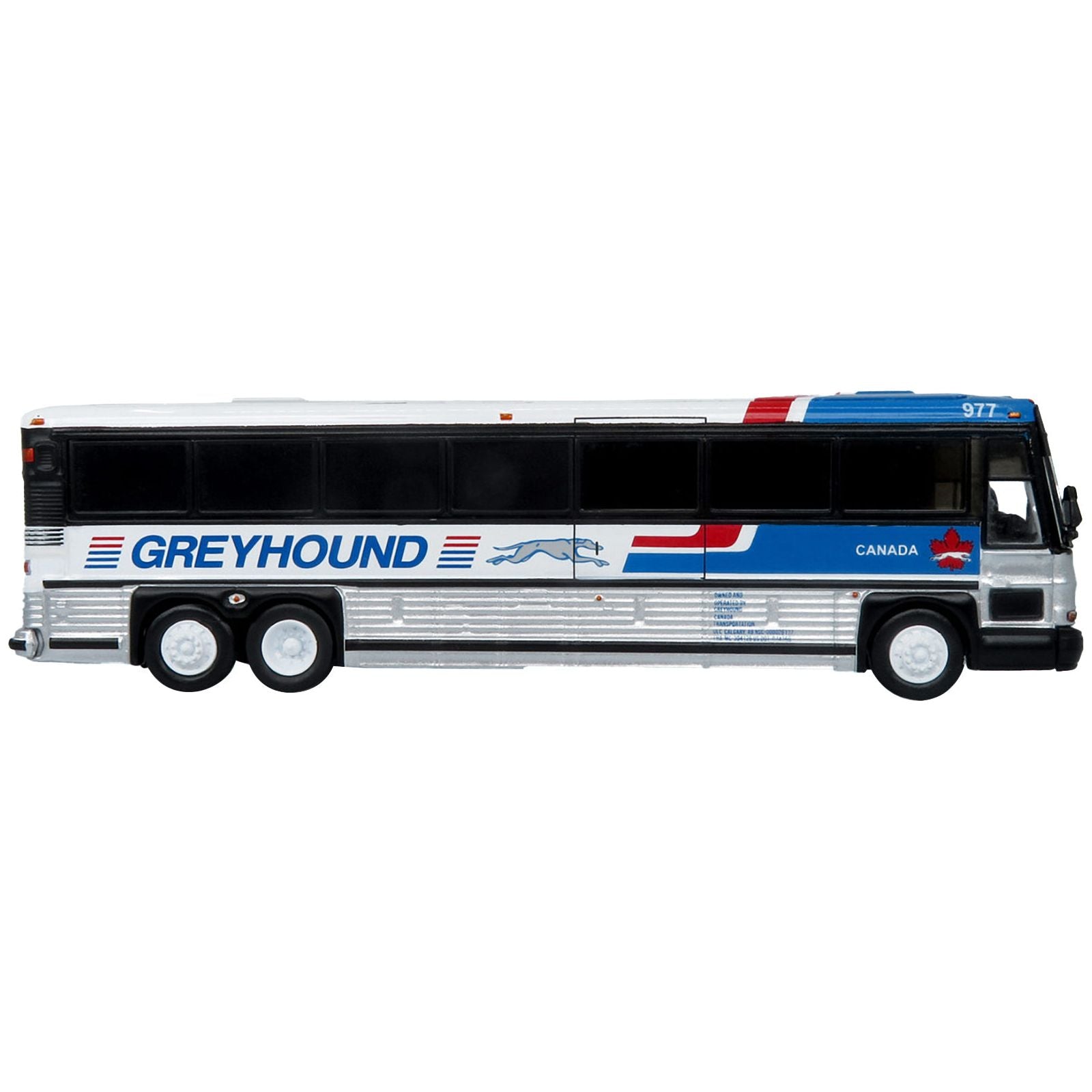 2001 MCI D4000 Coach Bus "Greyhound Canada" Blue and White with Red Stripes "Vintage Bus & Motorcoach Collection" Limited Edition to 504 pieces Worldwide 1/87 (HO) Diecast Model by Iconic Replicas - Iconic Replicas - ModelCars.com