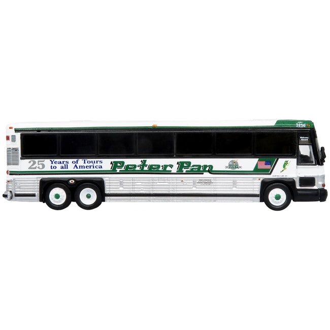 2001 MCI D4000 Coach Bus "Peter Pan 25 Years of Tours to all of America" White and Green "Vintage Bus & Motorcoach Collection" Limited Edition to 504 pieces Worldwide 1/87 (HO) Diecast Model by Iconic Replicas - Iconic Replicas - ModelCars.com