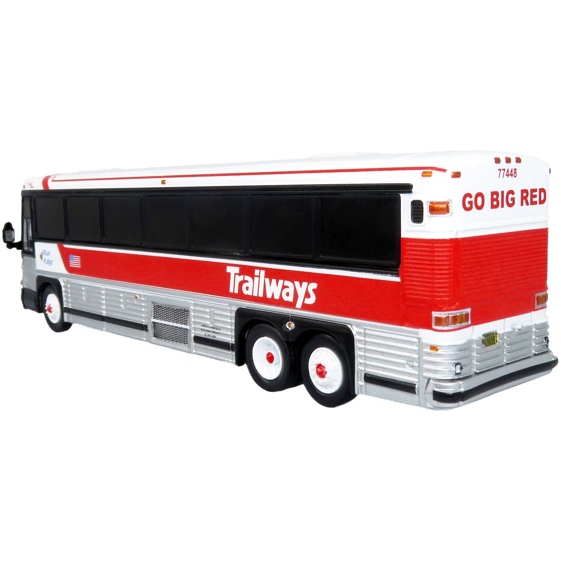 2001 MCI D4000 Coach Bus "Trailways - Blue Ridge" White and Red "Vintage Bus & Motorcoach Collection" Limited Edition to 504 pieces Worldwide 1/87 (HO) Diecast Model by Iconic Replicas - Iconic Replicas - ModelCars.com