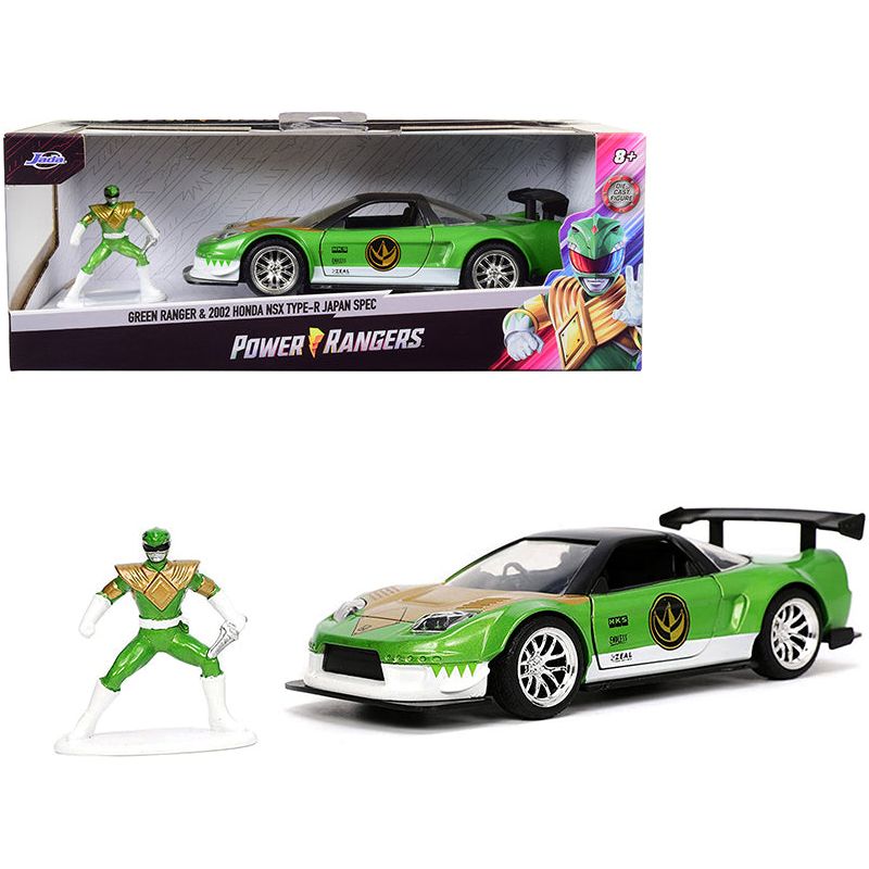 2002 Honda NSX Type - R Japan Spec RHD (Right Hand Drive) and Green Ranger Diecast Figurine "Power Rangers" "Hollywood Rides" Series 1/32 Diecast Model Car by Jada - Jada - ModelCars.com