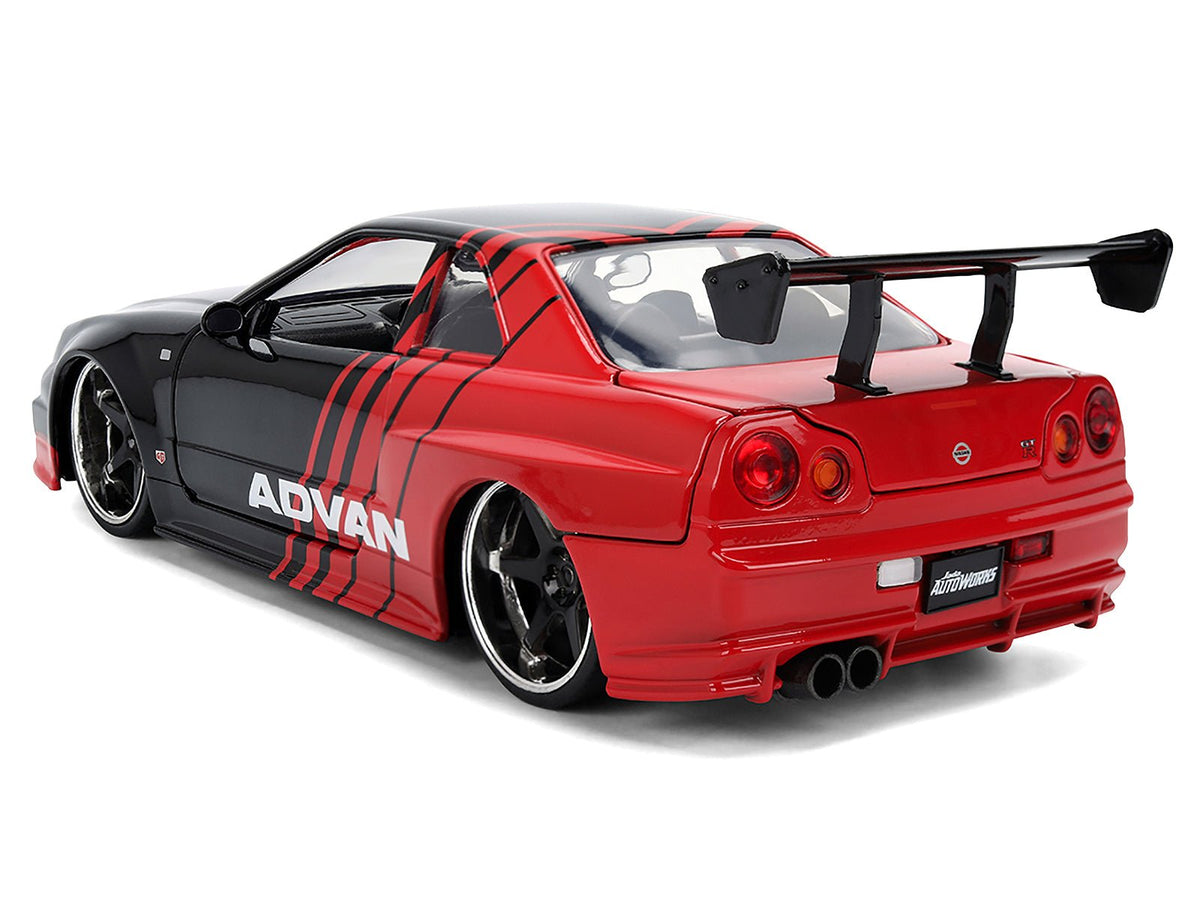 2002 Nissan Skyline GT-R (R34) RHD (Right Hand Drive) "ADVAN" Black and Red "AutoWorks" Series 1/24 Diecast Car Model by Jada-Jada-ModelCars.com