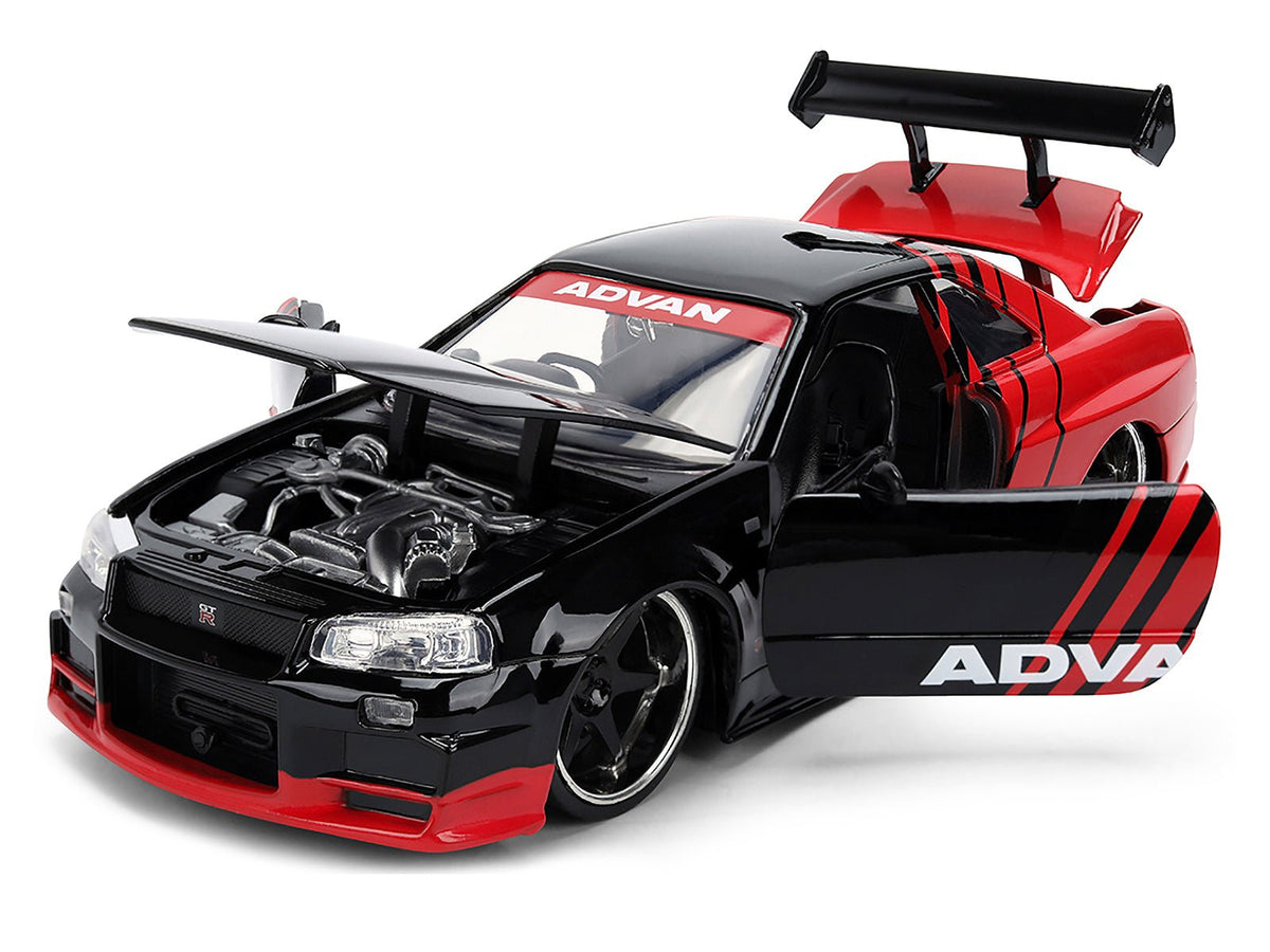 2002 Nissan Skyline GT-R (R34) RHD (Right Hand Drive) "ADVAN" Black and Red "AutoWorks" Series 1/24 Diecast Car Model by Jada-Jada-ModelCars.com