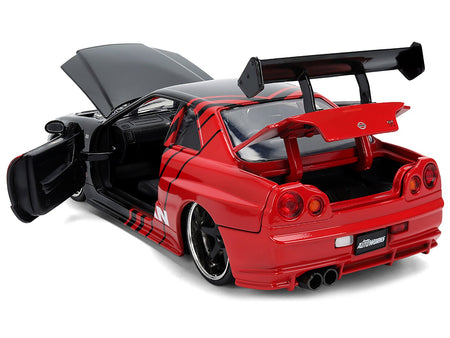 2002 Nissan Skyline GT-R (R34) RHD (Right Hand Drive) "ADVAN" Black and Red "AutoWorks" Series 1/24 Diecast Car Model by Jada-Jada-ModelCars.com
