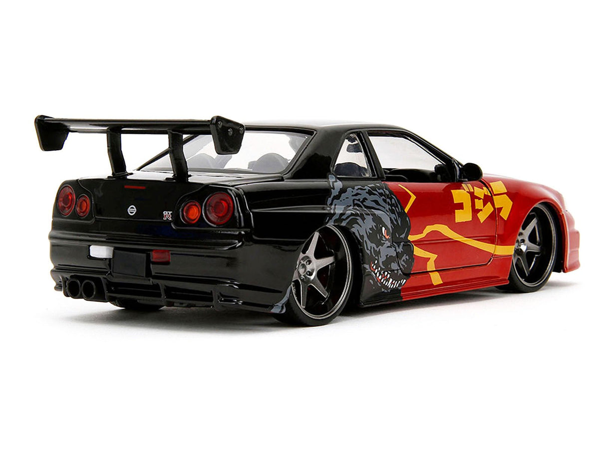 2002 Nissan Skyline GT-R (R34) RHD (Right Hand Drive) Red Metallic and Black "Godzilla vs. Destoroyah" (1995) Movie "Hollywood Rides" Series 1/24 Diecast Model Car by Jada-Jada-ModelCars.com