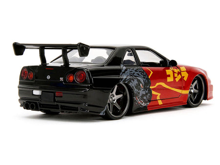 2002 Nissan Skyline GT-R (R34) RHD (Right Hand Drive) Red Metallic and Black "Godzilla vs. Destoroyah" (1995) Movie "Hollywood Rides" Series 1/24 Diecast Model Car by Jada-Jada-ModelCars.com