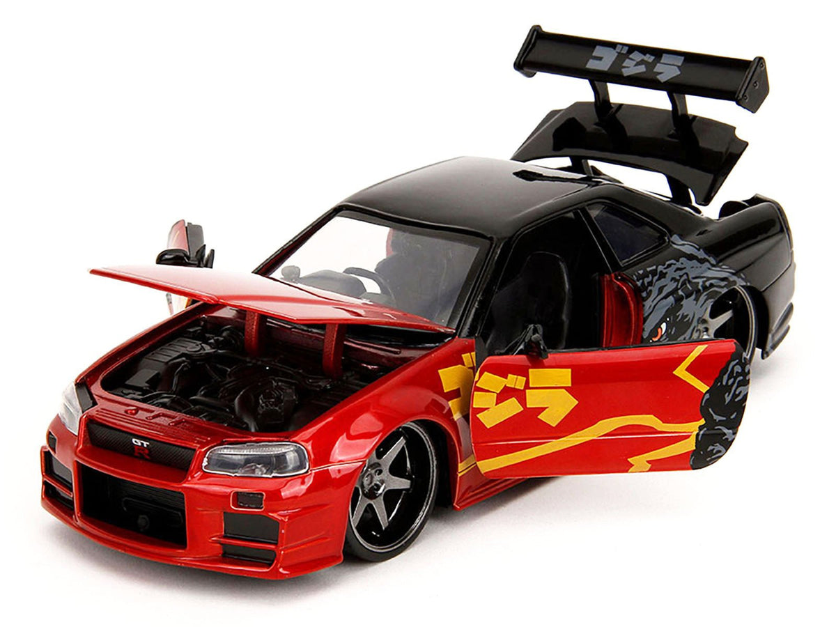 2002 Nissan Skyline GT-R (R34) RHD (Right Hand Drive) Red Metallic and Black "Godzilla vs. Destoroyah" (1995) Movie "Hollywood Rides" Series 1/24 Diecast Model Car by Jada-Jada-ModelCars.com