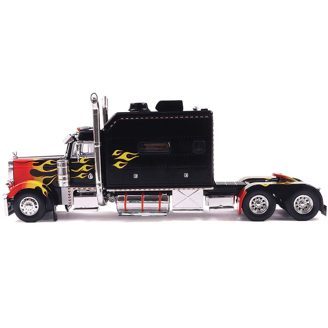 2002 Peterbilt 379 Custom Truck Tractor Black with Flame Graphics 1/43 Diecast Model by IXO Models-IXO-ModelCars.com