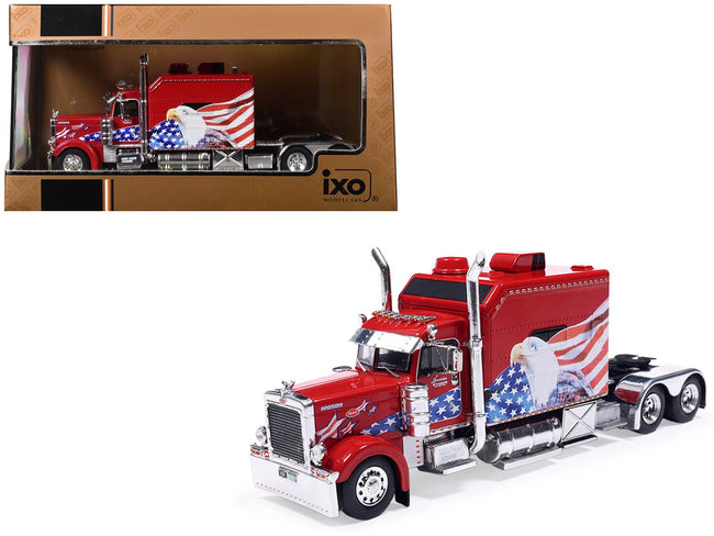 2002 Peterbilt 379 Custom Truck Tractor Red with Patriotic Graphics 1/64 Diecast Model by IXO Models-IXO-ModelCars.com