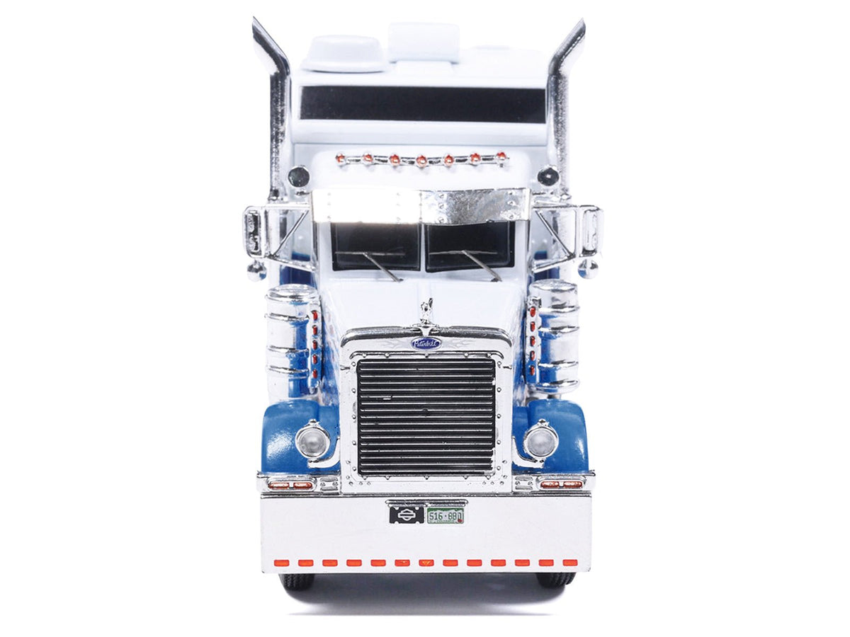 2002 Peterbilt 379 Truck Tractor White and Blue with Graphics 1/64 Diecast Model by IXO Models-Greenlight-ModelCars.com