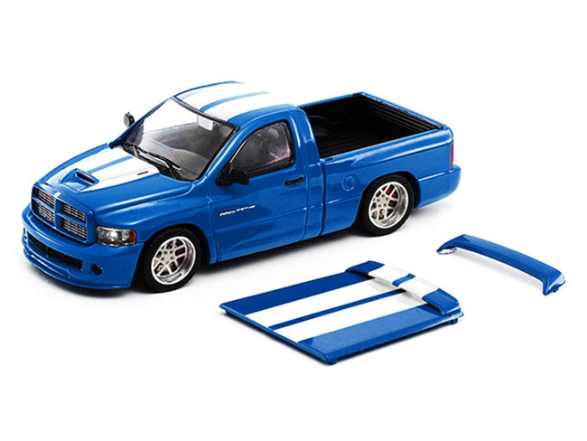 2003 Dodge Ram SRT-10 Pickup Truck Electric Blue Metallic with White Stripes 1/64 Diecast Model Car by Shoom64 Models-SHOOM64-ModelCars.com