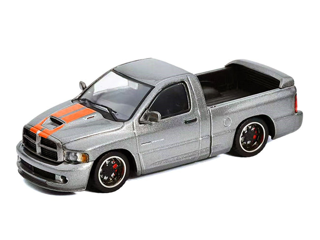 2003 Dodge Ram SRT-10 Pickup Truck Gray Metallic with Orange Stripes 1/64 Diecast Model Car by Shoom64 Models-SHOOM64-ModelCars.com
