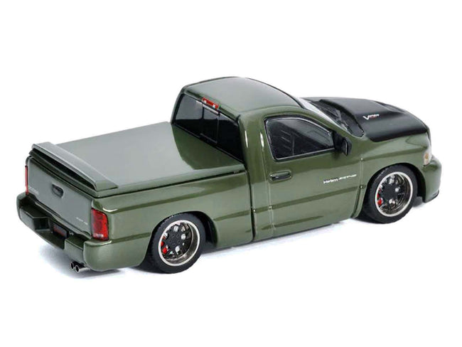 2003 Dodge Ram SRT-10 Pickup Truck Green Metallic with Matt Black Hood 1/64 Diecast Model Car by Shoom64 Models-SHOOM64-ModelCars.com