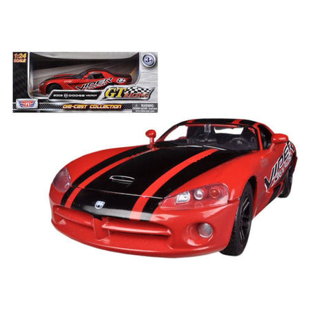 2003 Dodge Viper SRT - 10 8 Red with Black Stripes "GT Racing" Series 1/24 Diecast Model Car by Motormax - Motormax - ModelCars.com