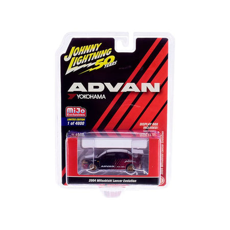 2004 Mitsubishi Lancer Evolution Black and Metallic Burgundy with Copper Wheels "ADVAN Yokohama" "Johnny Lightning 50th Anniversary" Limited Edition to 4800 pieces Worldwide 1/64 Diecast Model Car by Johnny Lightning - Johnny Lightning - ModelCars.com