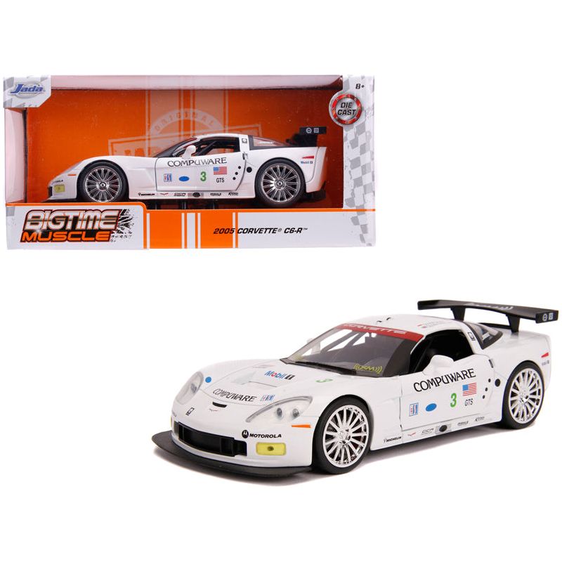 2005 Chevrolet Corvette C6-R 3 Olivier Beretta - Oliver Gavin "Compuware" White "Bigtime Muscle" 1/24 Diecast Model Car by Jada-Jada-ModelCars.com