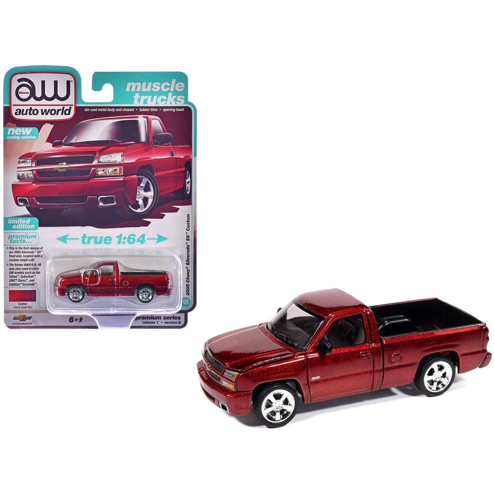 2005 Chevrolet Silverado SS Custom Pickup Truck Candy Apple Red "Muscle Trucks" Series 1/64 Diecast Model Car by Auto World - Autoworld - ModelCars.com