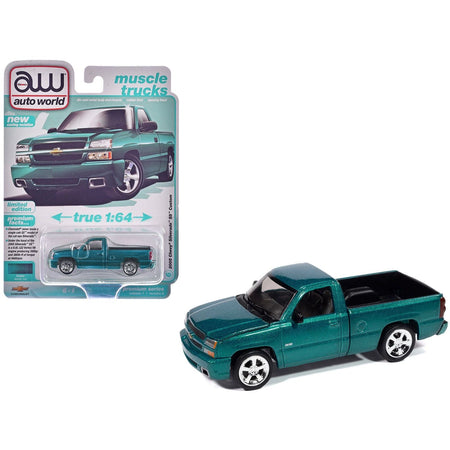 2005 Chevrolet Silverado SS Custom Pickup Truck Teal Metallic "Muscle Trucks" Series 1/64 Diecast Model Car by Auto World-Autoworld-ModelCars.com