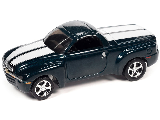 2005 Chevrolet SSR Pickup Truck Bermuda Blue Metallic with White Stripes "Classic Gold Collection" Series Limited Edition to 8476 pieces Worldwide 1/64 Diecast Model Car by Johnny Lightning-Johnny Lightning-ModelCars.com