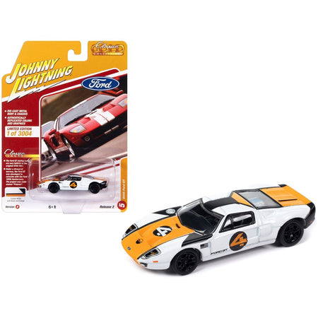 2005 Ford GT 4 White with Orange and Black Stripes "Classic Gold Collection" 2023 Release 2 Limited Edition to 3004 pieces Worldwide 1/64 Diecast Model Car by Johnny Lightning-Johnny Lightning-ModelCars.com