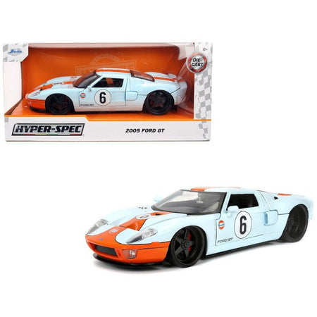 2005 Ford GT 6 "Gulf Oil" Light Blue with Orange Stripes "Hyper - Spec" Series 1/24 Diecast Model Car by Jada - Jada - ModelCars.com