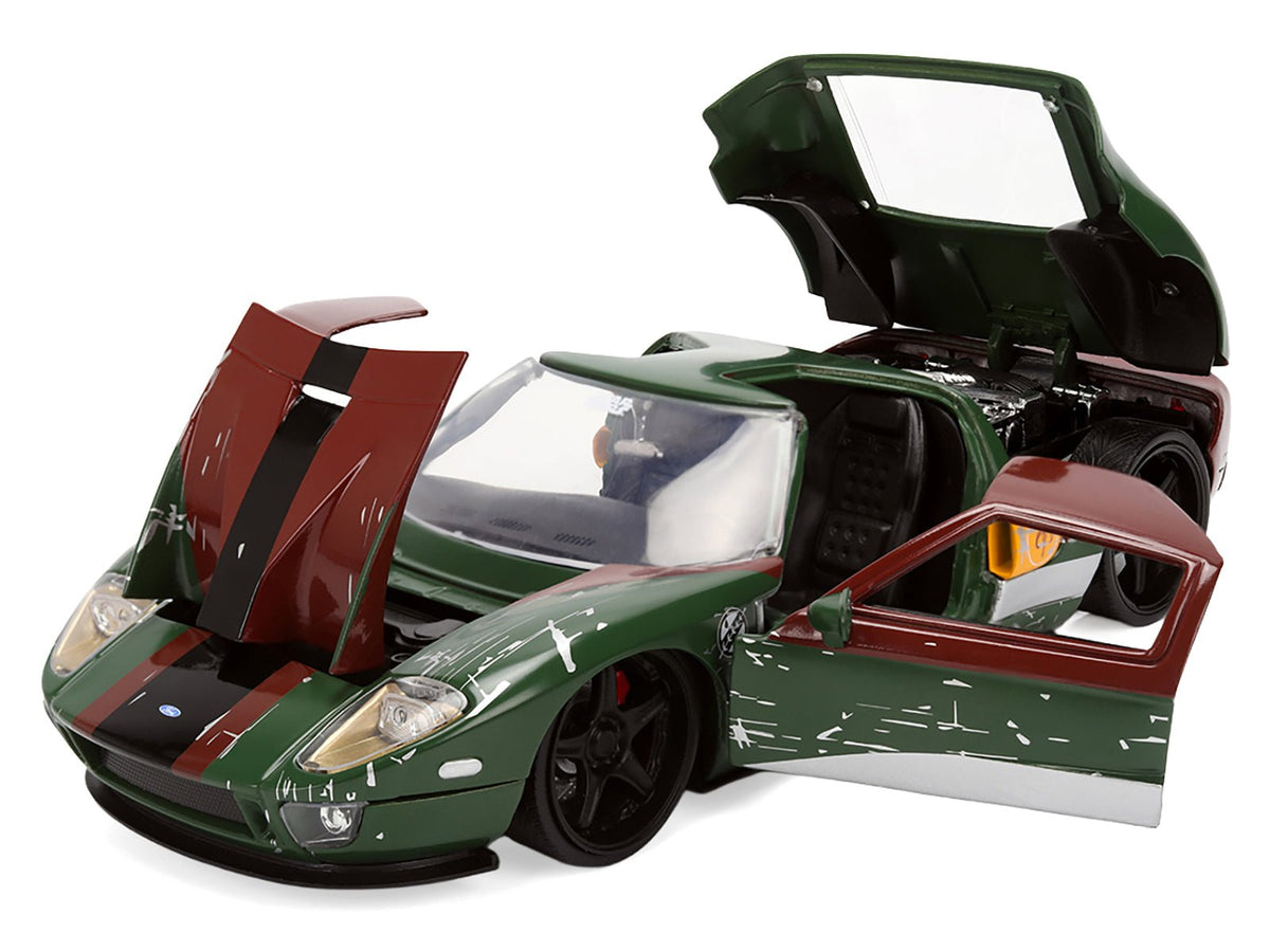 2005 Ford GT Green (Weathered) with Graphics and Boba Fett Figure "Star Wars" Franchise "Hollywood Rides" Series 1/24 Diecast Model Car by Jada-Jada-ModelCars.com