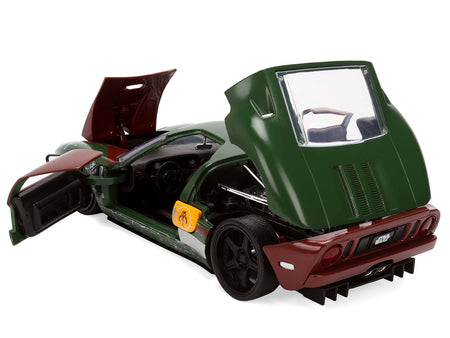 2005 Ford GT Green (Weathered) with Graphics and Boba Fett Figure "Star Wars" Franchise "Hollywood Rides" Series 1/24 Diecast Model Car by Jada-Jada-ModelCars.com