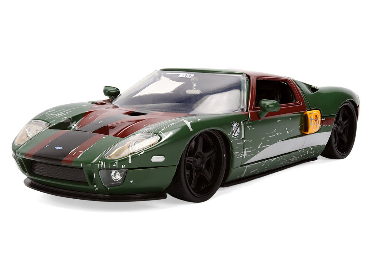 2005 Ford GT Green (Weathered) with Graphics and Boba Fett Figure "Star Wars" Franchise "Hollywood Rides" Series 1/24 Diecast Model Car by Jada-Jada-ModelCars.com