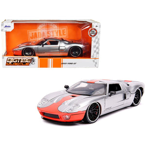 2005 Ford GT Silver with Orange Stripe "Bigtime Muscle" 1/24 Diecast Model Car by Jada