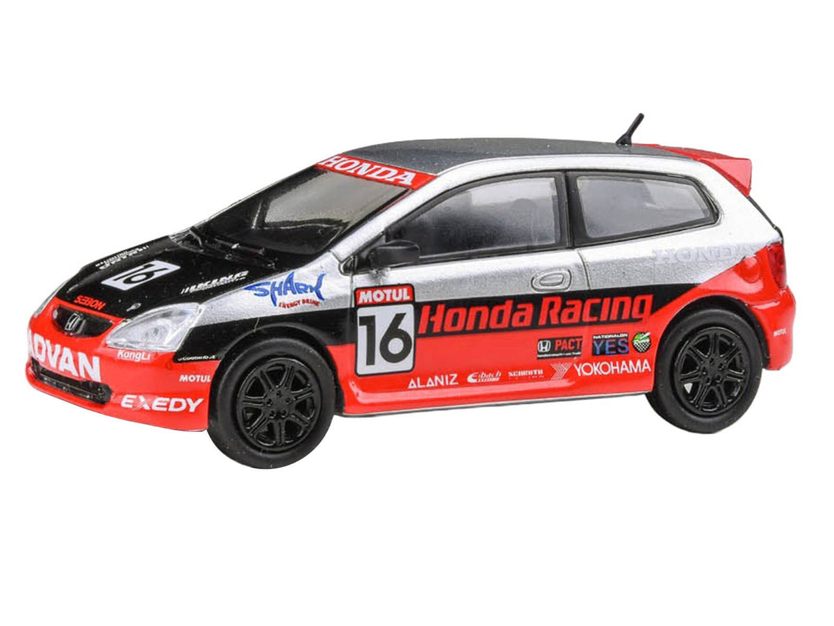 2005 Honda Civic #16 "SEMA RealTime Racing" Silver Metallic and Red with Black Graphics 1/64 Diecast Model Car by Paragon Models-Paragon-ModelCars.com