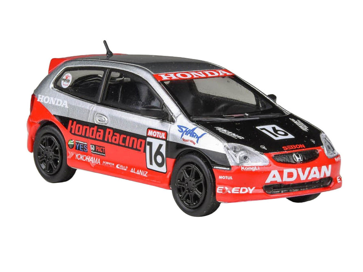 2005 Honda Civic #16 "SEMA RealTime Racing" Silver Metallic and Red with Black Graphics 1/64 Diecast Model Car by Paragon Models-Paragon-ModelCars.com