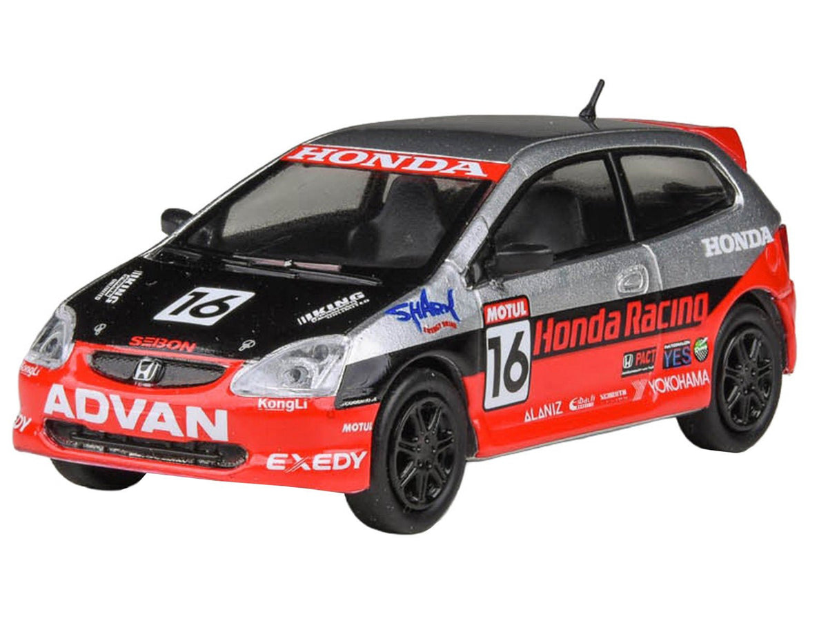 2005 Honda Civic #16 "SEMA RealTime Racing" Silver Metallic and Red with Black Graphics 1/64 Diecast Model Car by Paragon Models-Paragon-ModelCars.com