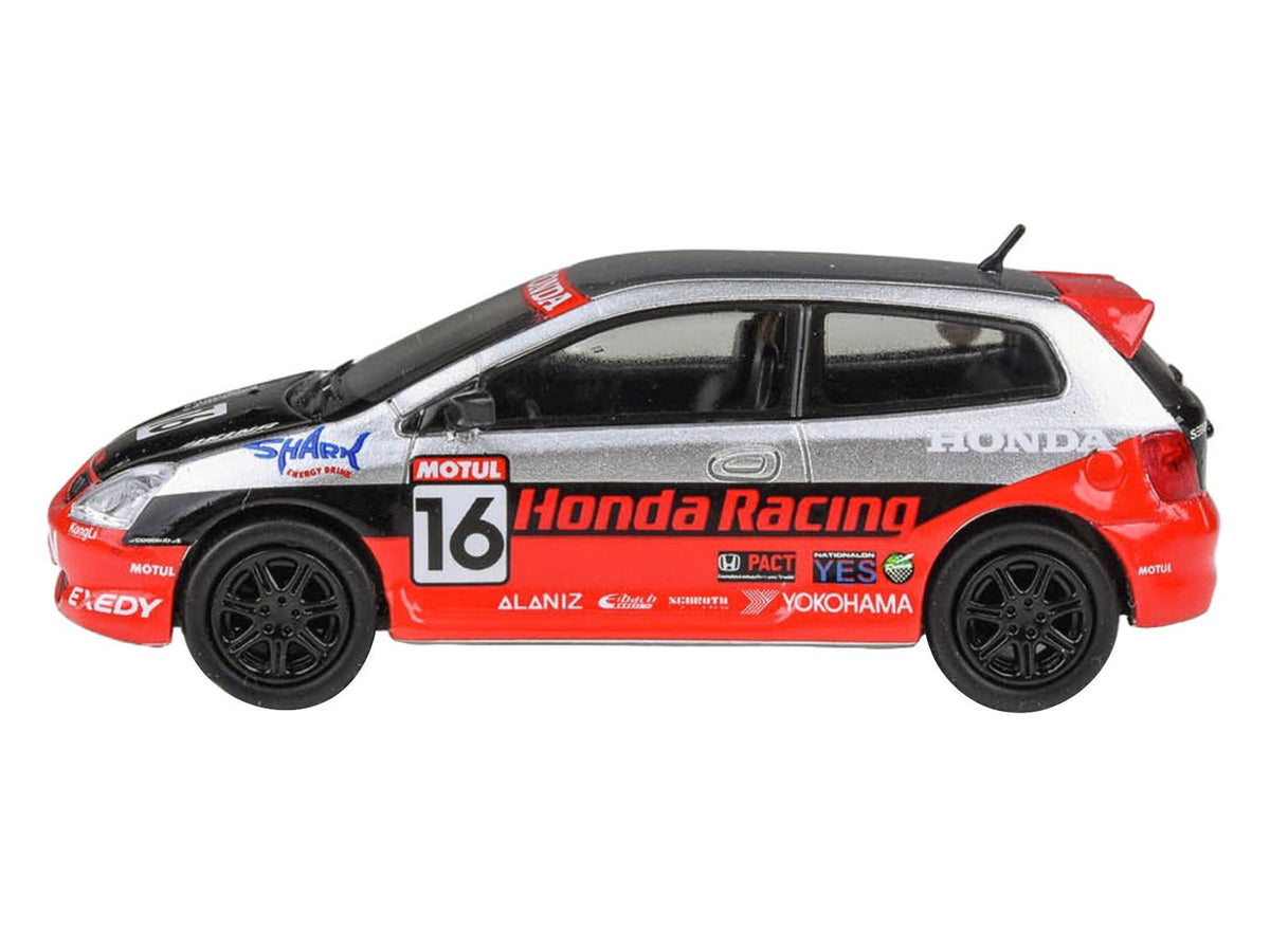 2005 Honda Civic #16 "SEMA RealTime Racing" Silver Metallic and Red with Black Graphics 1/64 Diecast Model Car by Paragon Models-Paragon-ModelCars.com