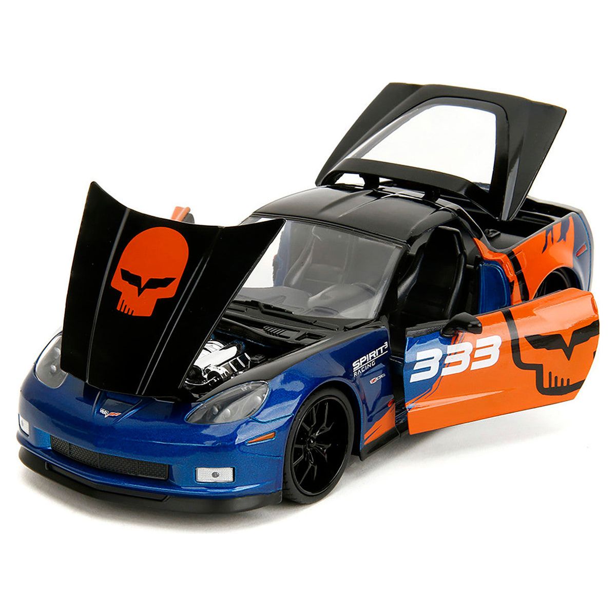2006 Chevrolet Corvette Z06 333 "Spirit Racing" Blue Metallic and Orange with Black Hood and Top "Bigtime Muscle" Series 1/24 Diecast Model Car by Jada - Jada - ModelCars.com