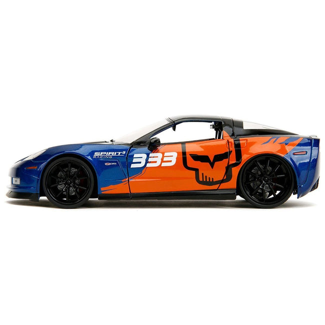 2006 Chevrolet Corvette Z06 #333 "Spirit Racing" Blue Metallic and Orange with Black Hood and Top "Bigtime Muscle" Series 1/24 Diecast Model Car by Jada-Jada-ModelCars.com