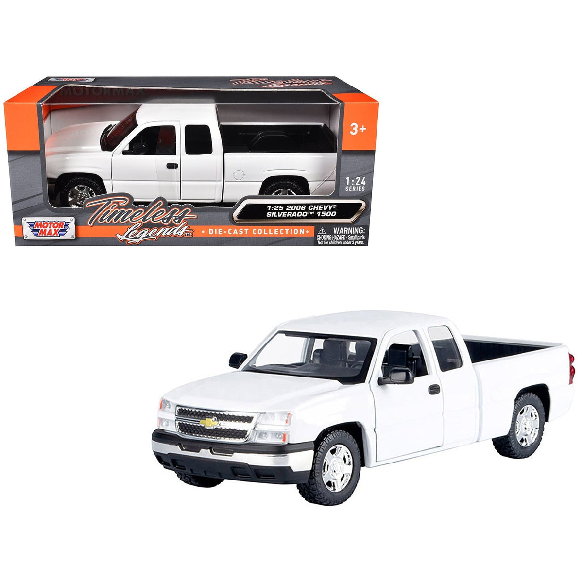 2006 Chevrolet Silverado 1500 Pickup Truck White "Timeless Legends" Series 1/25 Diecast Model Car by Motormax-Motormax-ModelCars.com