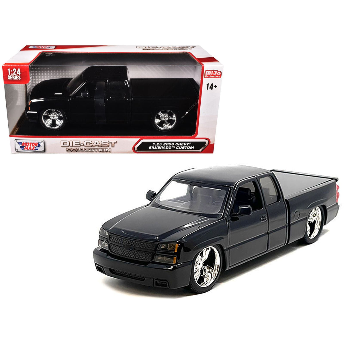 2006 Chevrolet Silverado Custom Pickup Truck Black "Die-Cast Collection" Series 1/25 Diecast Model Car by Motormax-Motormax-ModelCars.com