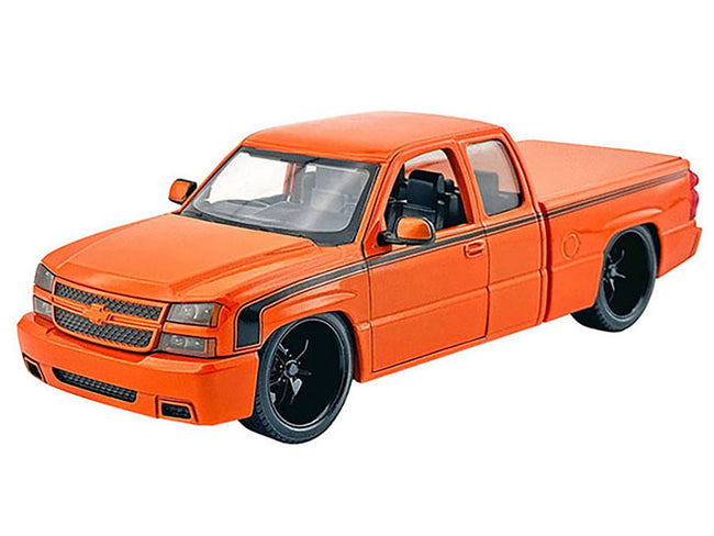 2006 Chevrolet Silverado Custom Pickup Truck Orange Metallic with Black Stripes "Die-Cast Collection" Series 1/25 Diecast Model Car by Motormax-Motormax-ModelCars.com