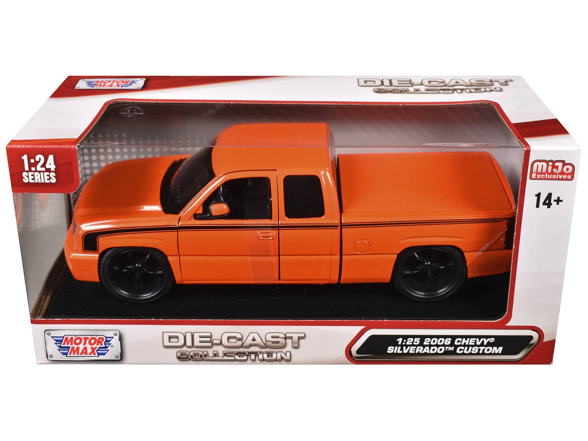 2006 Chevrolet Silverado Custom Pickup Truck Orange Metallic with Black Stripes "Die-Cast Collection" Series 1/25 Diecast Model Car by Motormax-Motormax-ModelCars.com