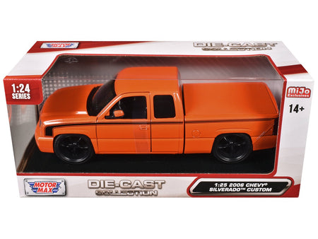2006 Chevrolet Silverado Custom Pickup Truck Orange Metallic with Black Stripes "Die-Cast Collection" Series 1/25 Diecast Model Car by Motormax-Motormax-ModelCars.com