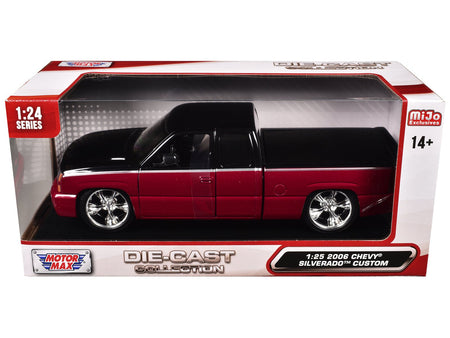 2006 Chevrolet Silverado Custom Pickup Truck Red Metallic and Black with Silver Stripes "Die-Cast Collection" Series 1/25 Diecast Model Car by Motormax-Motormax-ModelCars.com