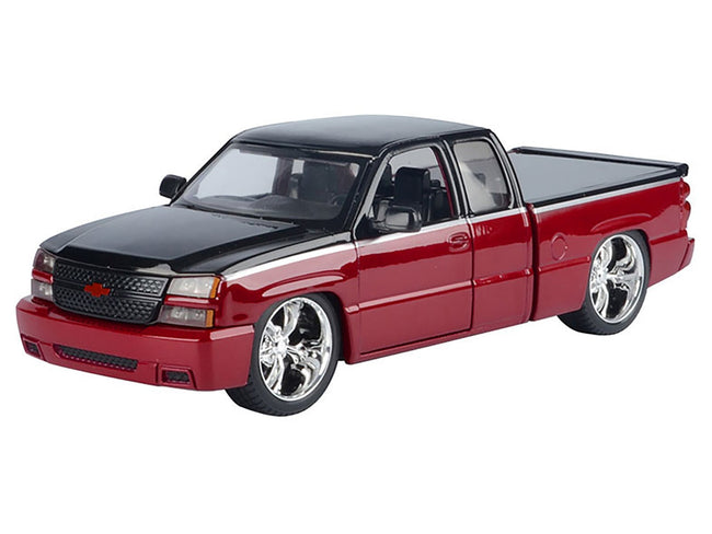2006 Chevrolet Silverado Custom Pickup Truck Red Metallic and Black with Silver Stripes "Die-Cast Collection" Series 1/25 Diecast Model Car by Motormax-Motormax-ModelCars.com