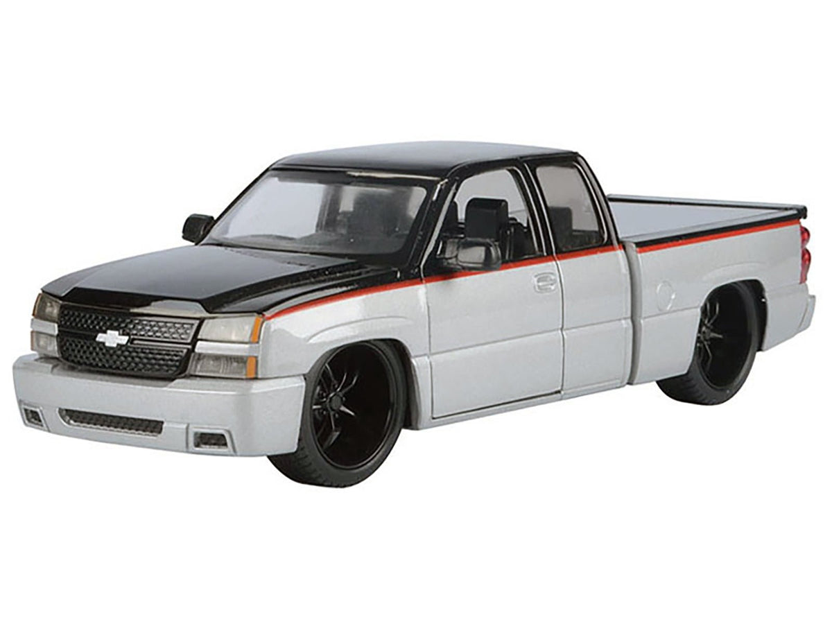 2006 Chevrolet Silverado Custom Pickup Truck Silver Metallic and Black with Red Stripes "Die-Cast Collection" Series 1/25 Diecast Model Car by Motormax-Motormax-ModelCars.com