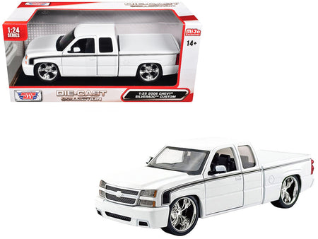 2006 Chevrolet Silverado Custom Pickup Truck White with Black Stripes "Die-Cast Collection" Series 1/25 Diecast Model Car by Motormax-Motormax-ModelCars.com