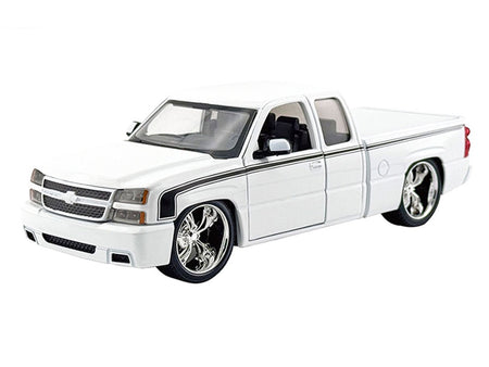2006 Chevrolet Silverado Custom Pickup Truck White with Black Stripes "Die-Cast Collection" Series 1/25 Diecast Model Car by Motormax-Motormax-ModelCars.com
