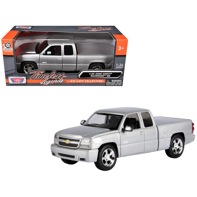 2006 Chevrolet Silverado SS Pickup Truck Silver Metallic "Timeless Legends" Series 1/25 Diecast Model Car by Motormax-Motormax-ModelCars.com