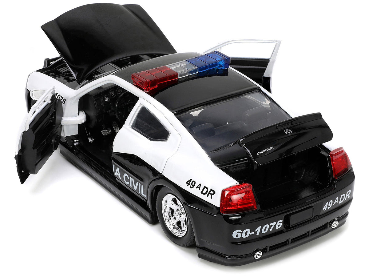 2006 Dodge Charger Police Black and White "Policia Civil" "Fast & Furious" Series 1/24 Diecast Model Car by Jada-Jada-ModelCars.com