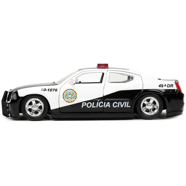 2006 Dodge Charger Police Black and White "Policia Civil" "Fast & Furious" Series 1/24 Diecast Model Car by Jada-Jada-ModelCars.com