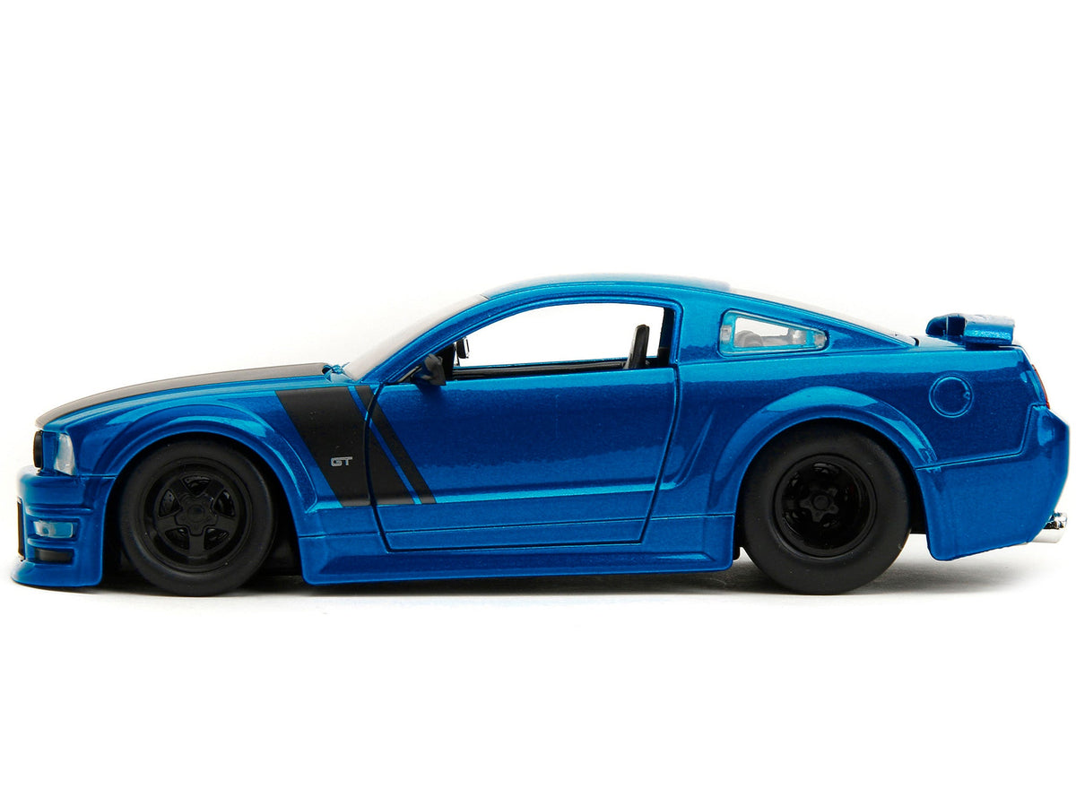 2006 Ford Mustang GT Blue Metallic with Matt Black Hood and Stripes "Bigtime Muscle" Series 1/24 Diecast Model Car by Jada-Jada-ModelCars.com