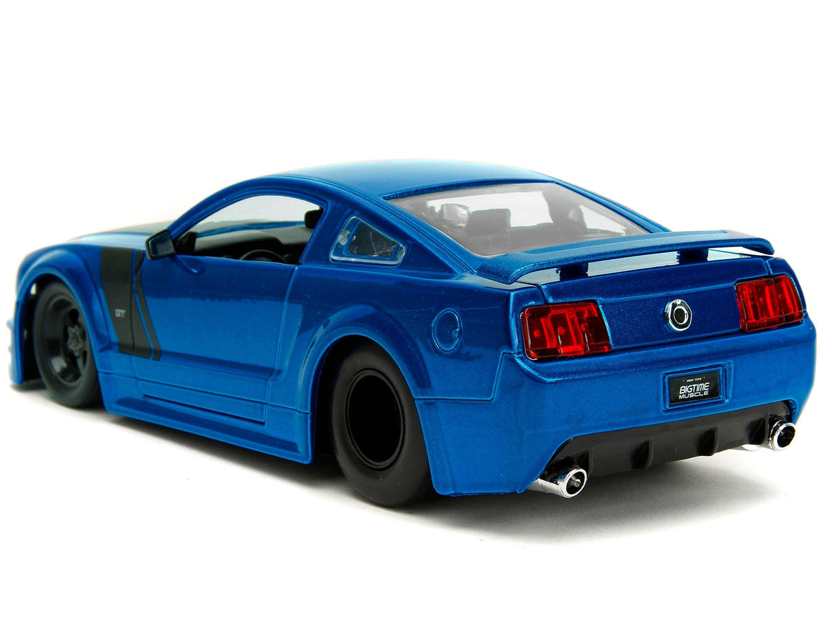 2006 Ford Mustang GT Blue Metallic with Matt Black Hood and Stripes "Bigtime Muscle" Series 1/24 Diecast Model Car by Jada-Jada-ModelCars.com