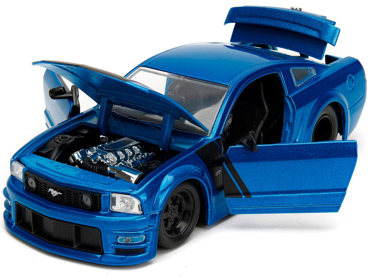 2006 Ford Mustang GT Blue Metallic with Matt Black Hood and Stripes "Bigtime Muscle" Series 1/24 Diecast Model Car by Jada-Jada-ModelCars.com